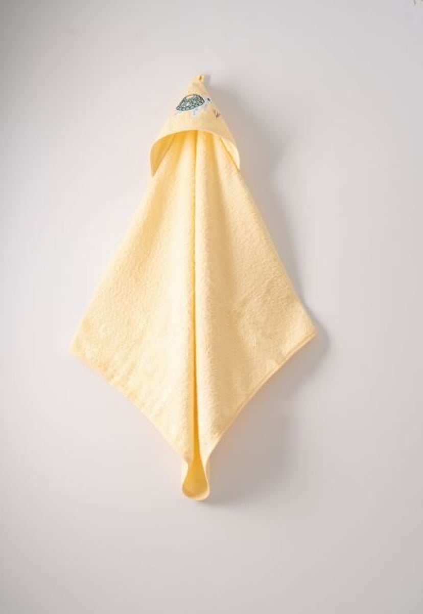 75x80 Baby Bath Towel with Hood - Pale Yellow with Turtle Motif - Ramel Kids - by Peralane