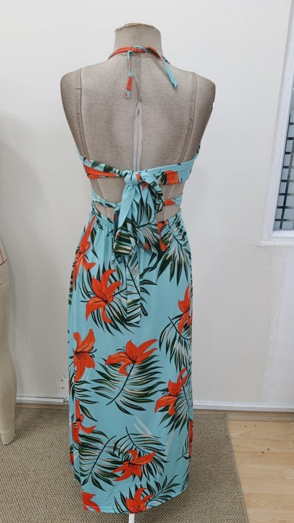 Women's Halter Neck V-Neck Slit Maxi Dress with Tropical Print - Janes - by Peralane - photo 7