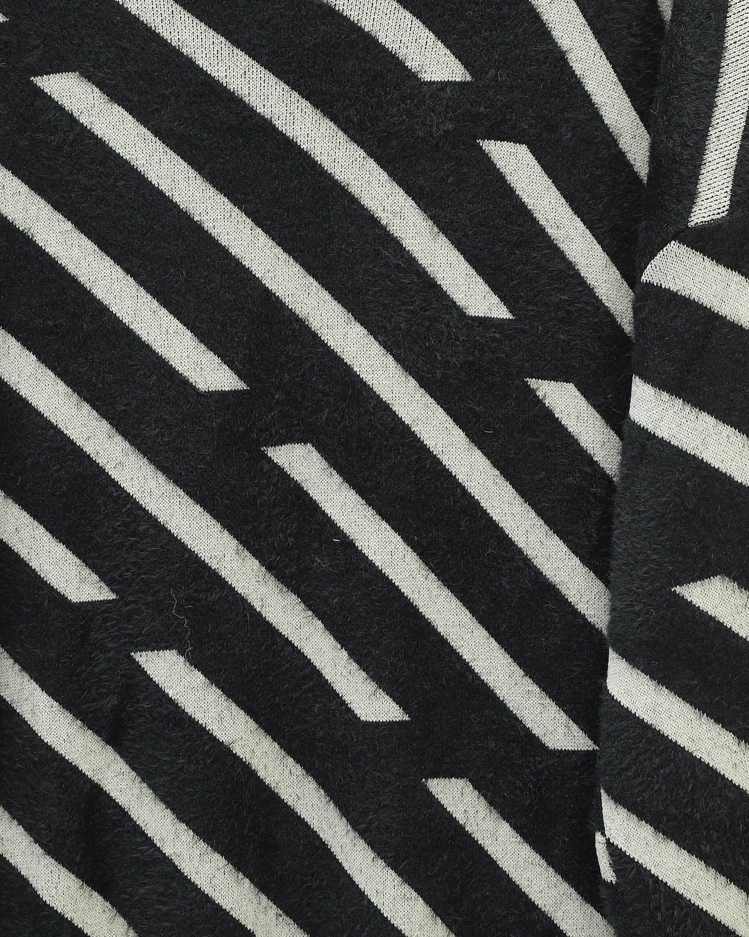 Side Stripe Fuzzy Relaxed Knit Sweater - Black - Podyumplus - by Peralane - photo 4