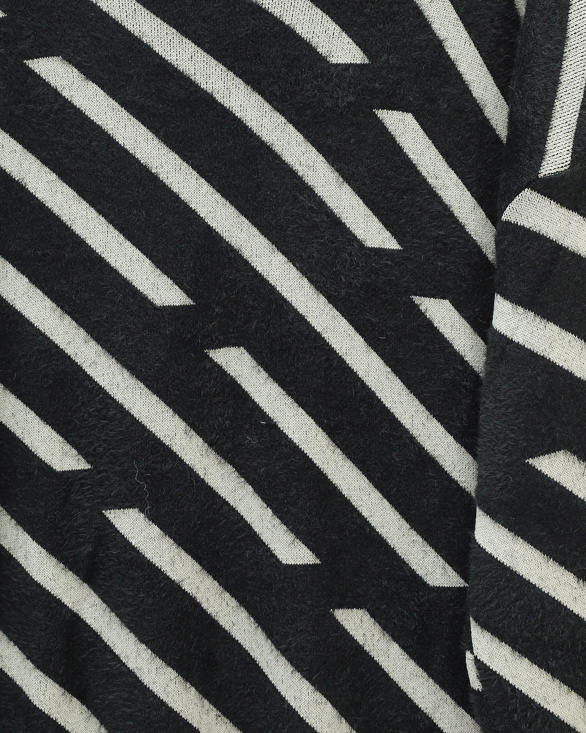 Side Stripe Fuzzy Relaxed Knit Sweater - Black - Podyumplus - by Peralane - photo 4