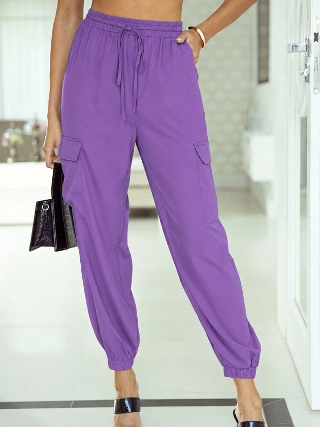 Women's High Waist Drawstring Pocket Parachute Trousers with Elasticated Cuffs - Janes - by Peralane - photo 4