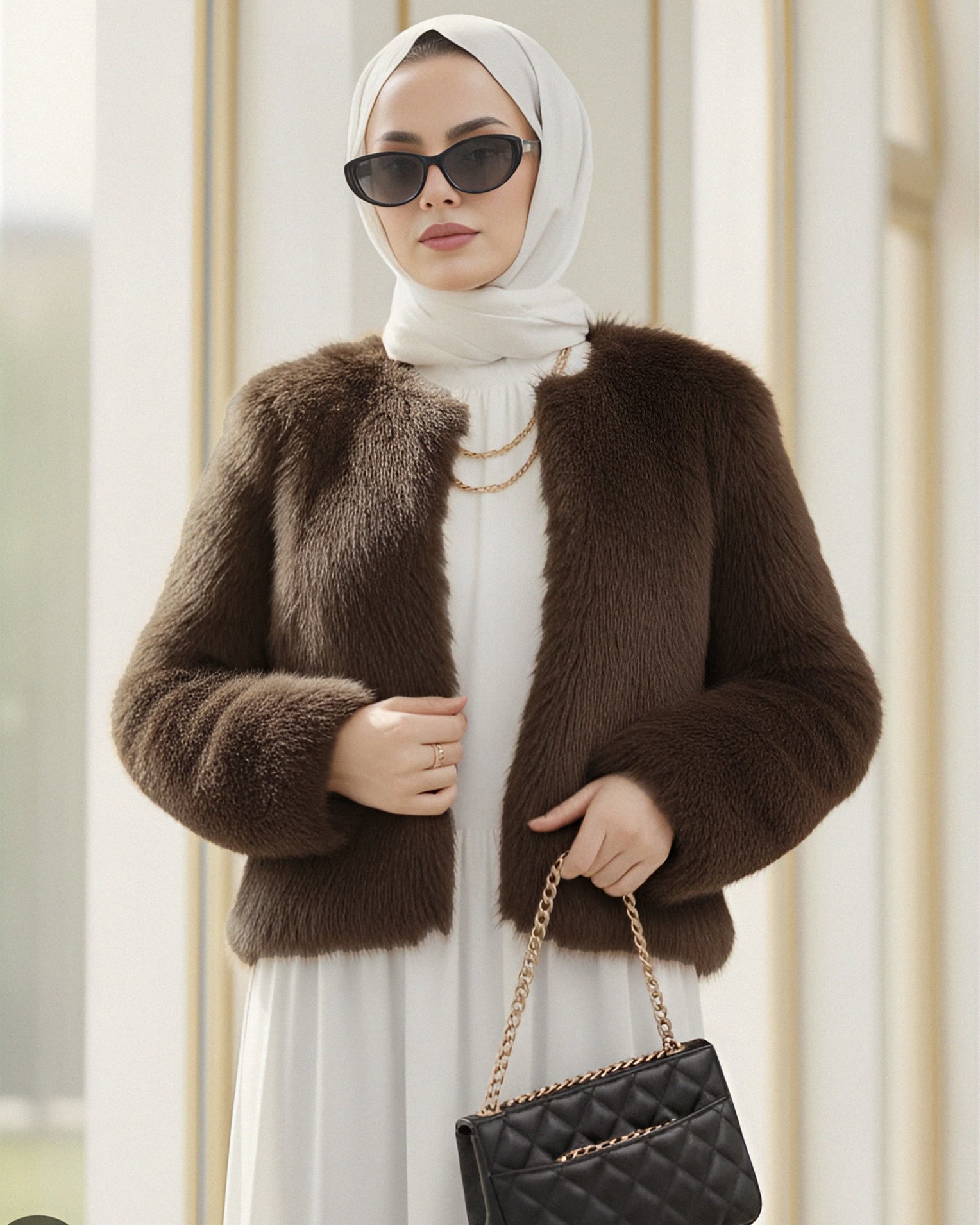 Women's Faux Fur Lined Coat - Brown - Podyumplus - by Peralane