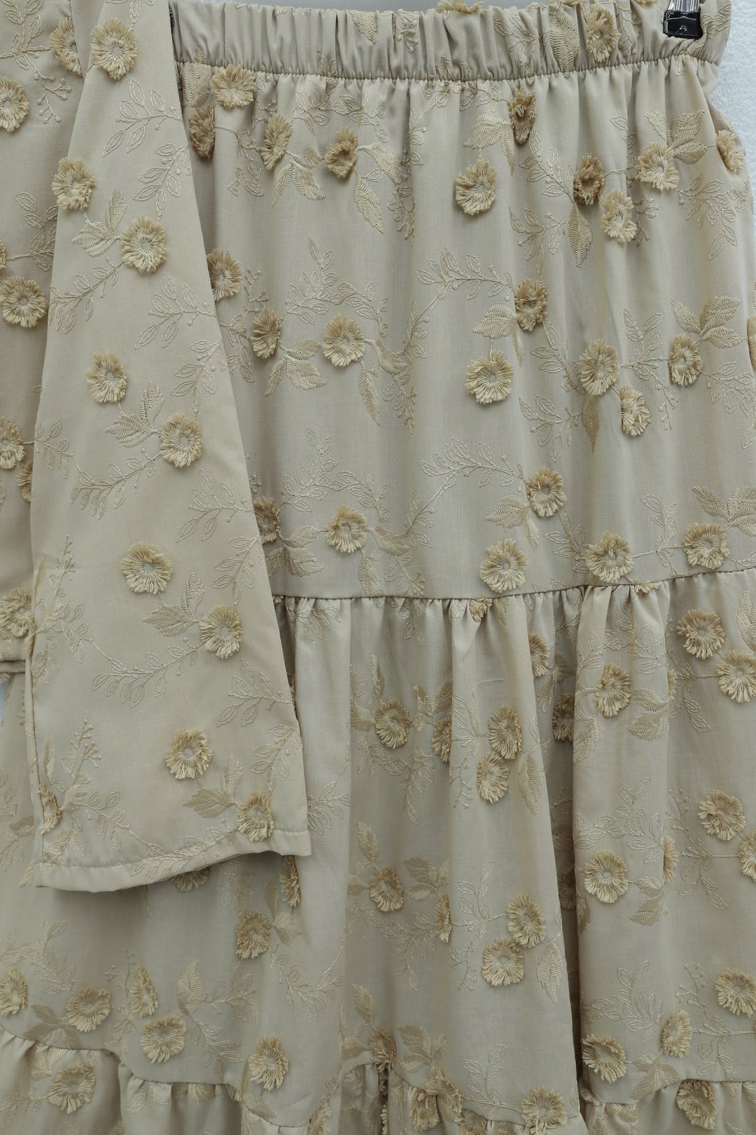 Tie-Front Embroidered Floral Kimono Set with Lined Skirt - Beige - Podyumplus - by Peralane - photo 5