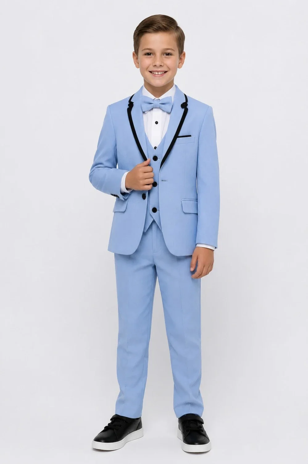 4-Piece Boys' Velvet-Collar Suit Set - Sky Blue - Terry - by Peralane