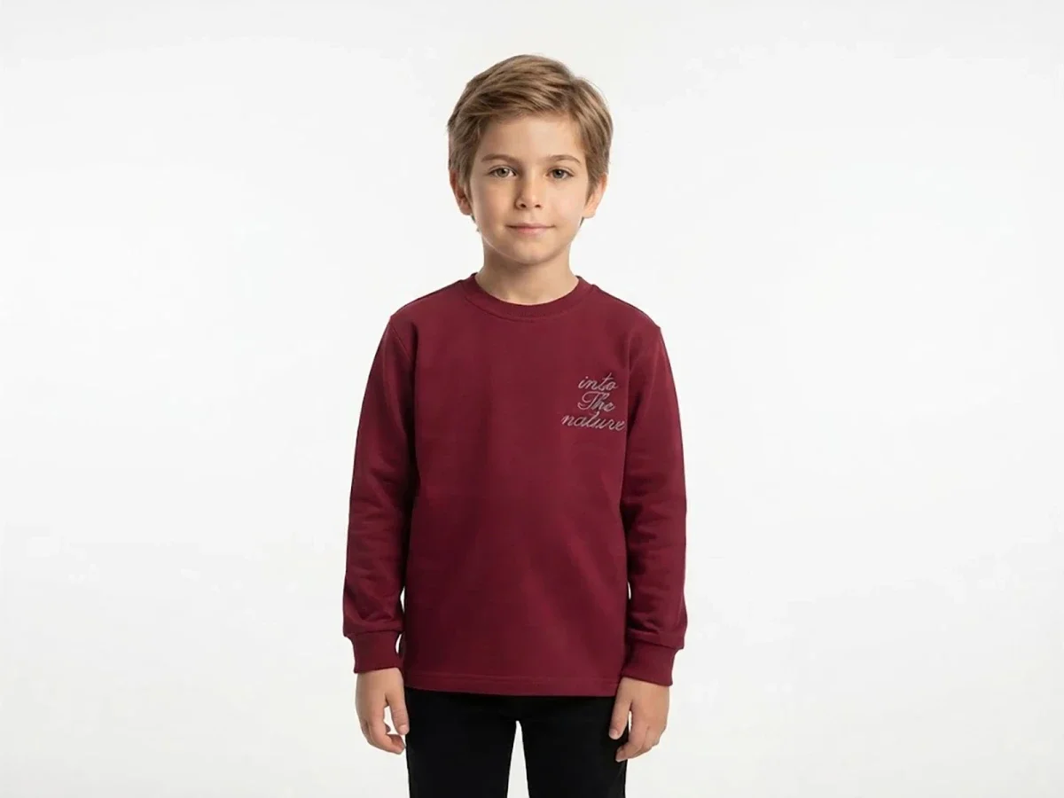 Nature Print Boys' Sweatshirt – Burgundy - Tanem Kids - by Peralane