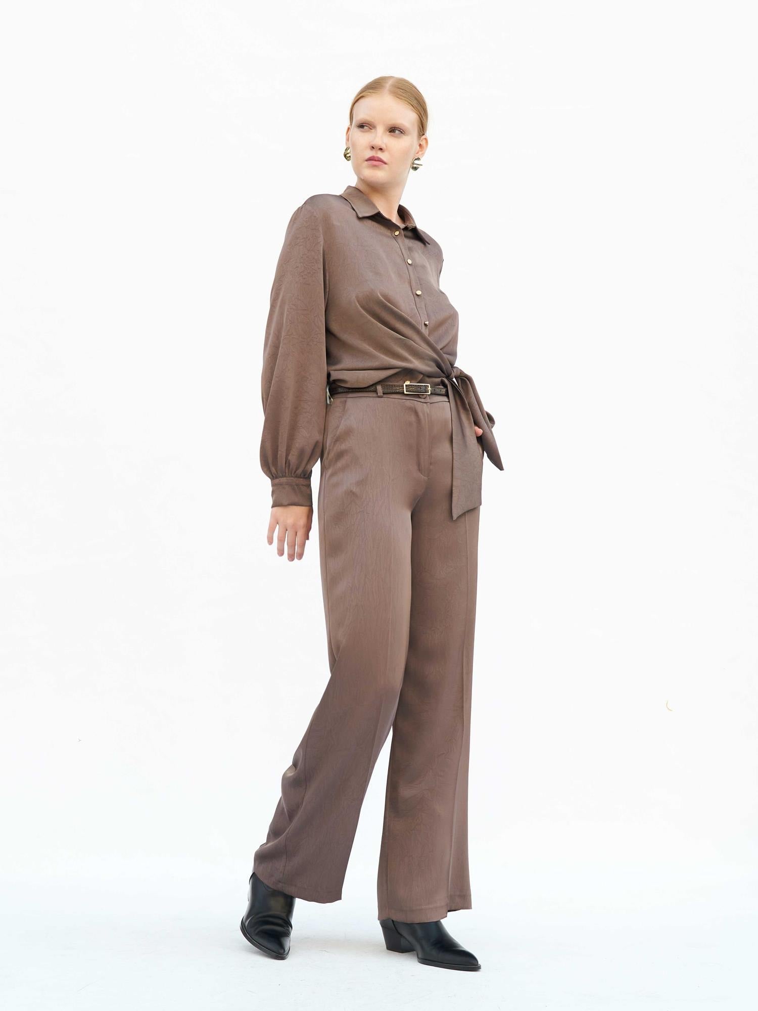Women's Wrap Blouse and Wide-Leg Trouser Set in Taupe - Lefon - by Peralane - photo 5