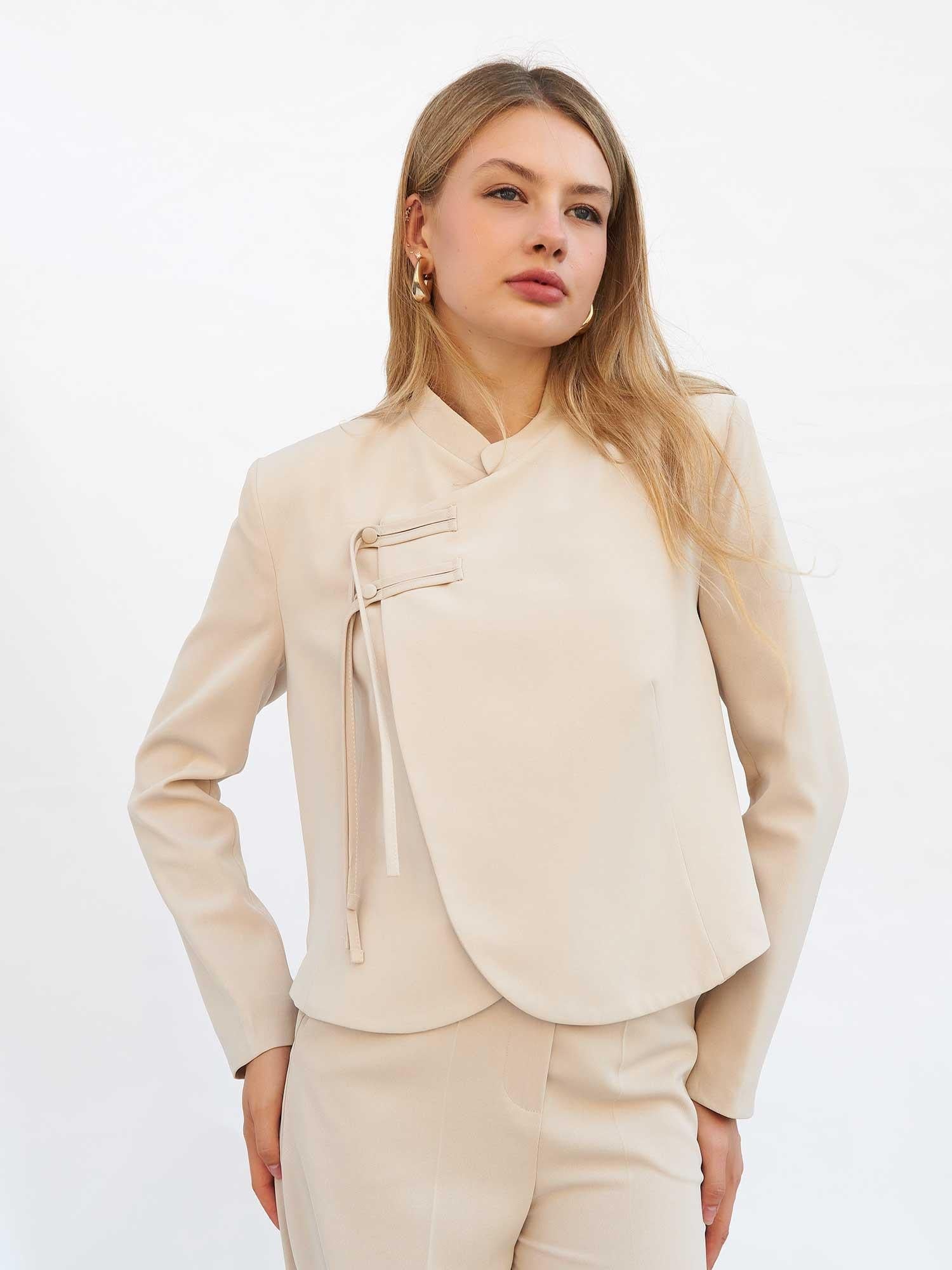 Women's Beige Asymmetric Jacket and Trousers Set - Lefon - by Peralane - photo 8