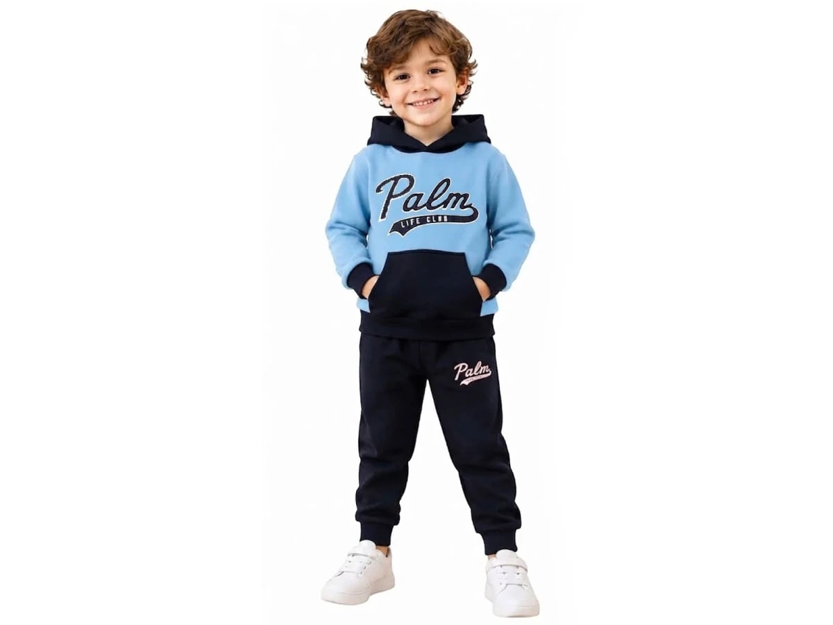 Palm Printed Hooded Sweatshirt and Trousers Boys' Set - Palm Life - by Peralane
