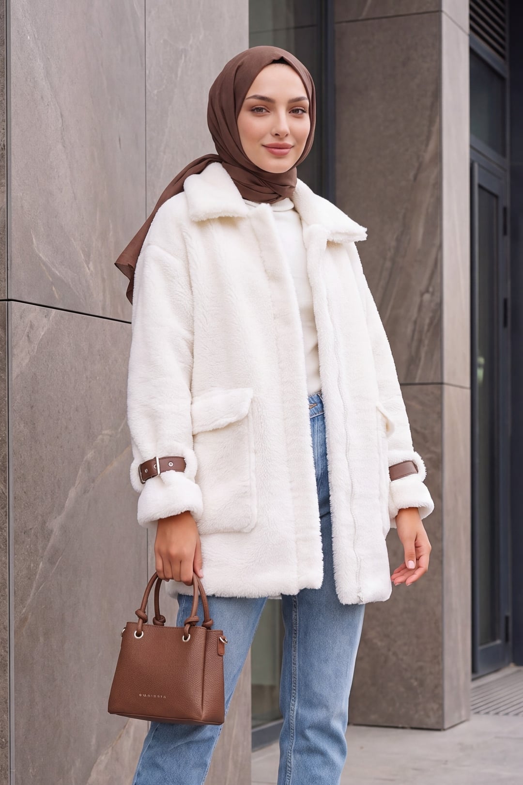 Women's Oversize Faux Fur Coat - Tan - Bigdart - by Peralane - photo 2