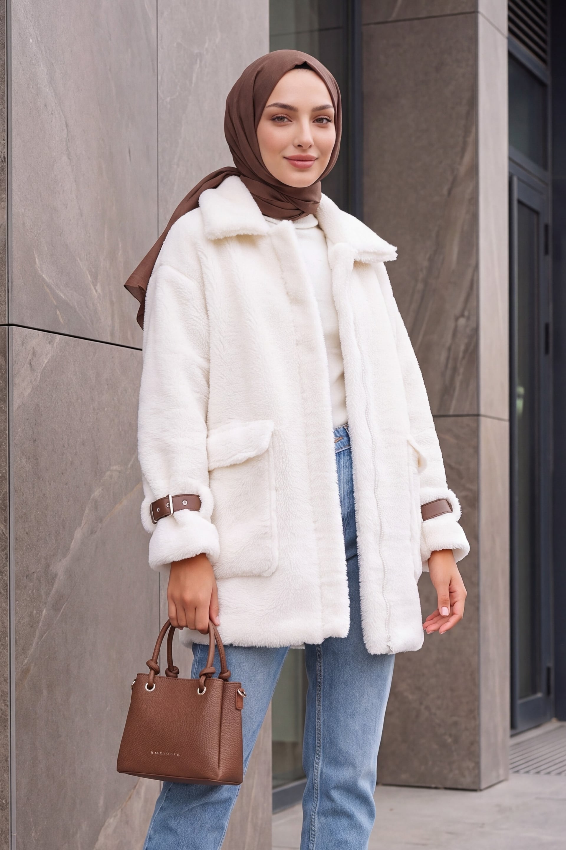 Women's Oversize Faux Fur Coat - Tan - Bigdart - by Peralane - photo 2