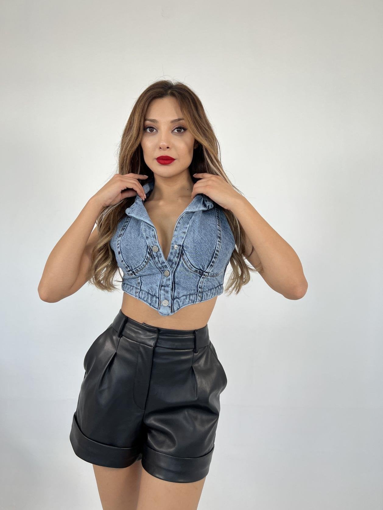 Women's Denim Vest - Light Blue - Fame - by Peralane