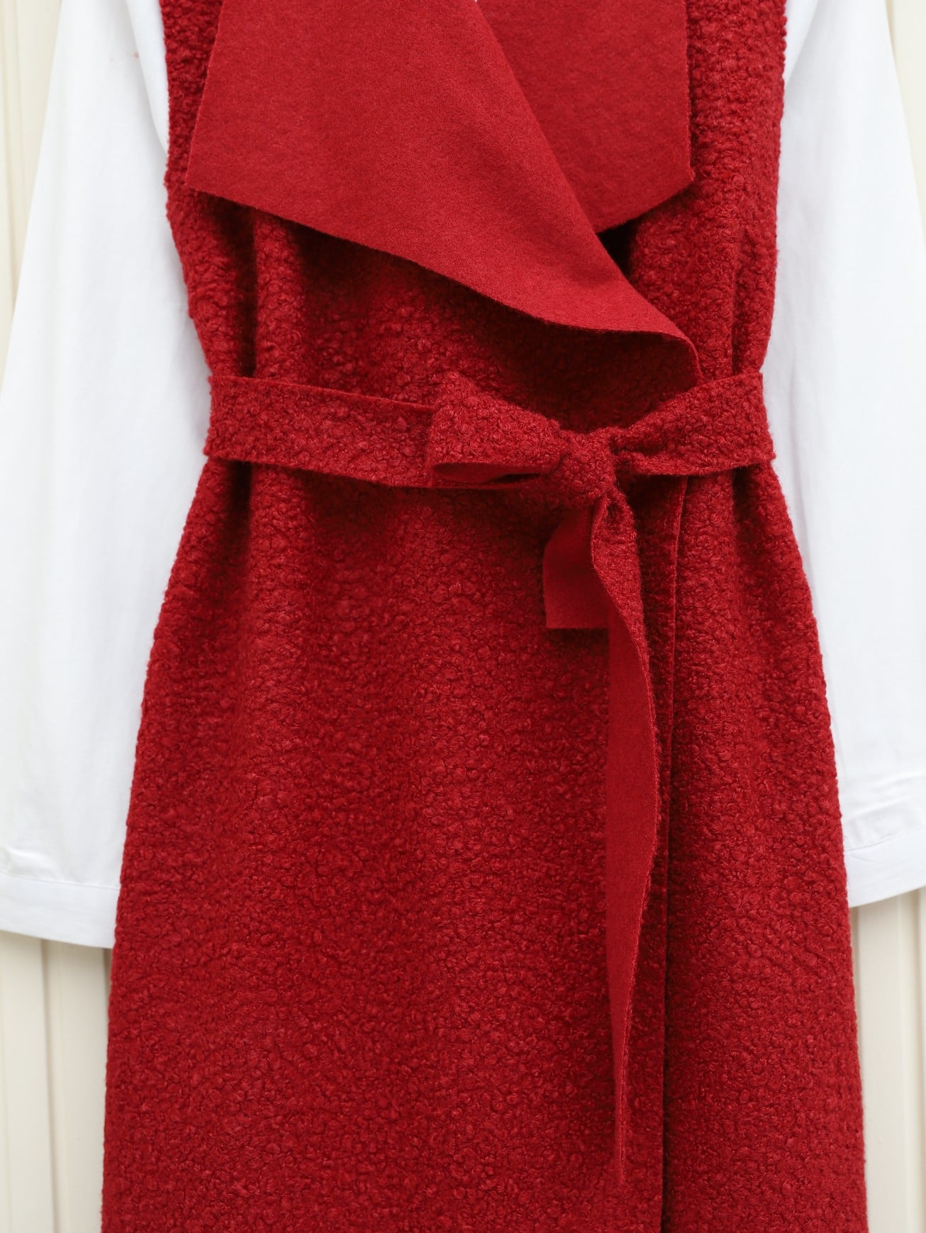 Belted Long Boucle Vest - Bordeaux - Podyumplus - by Peralane - photo 3