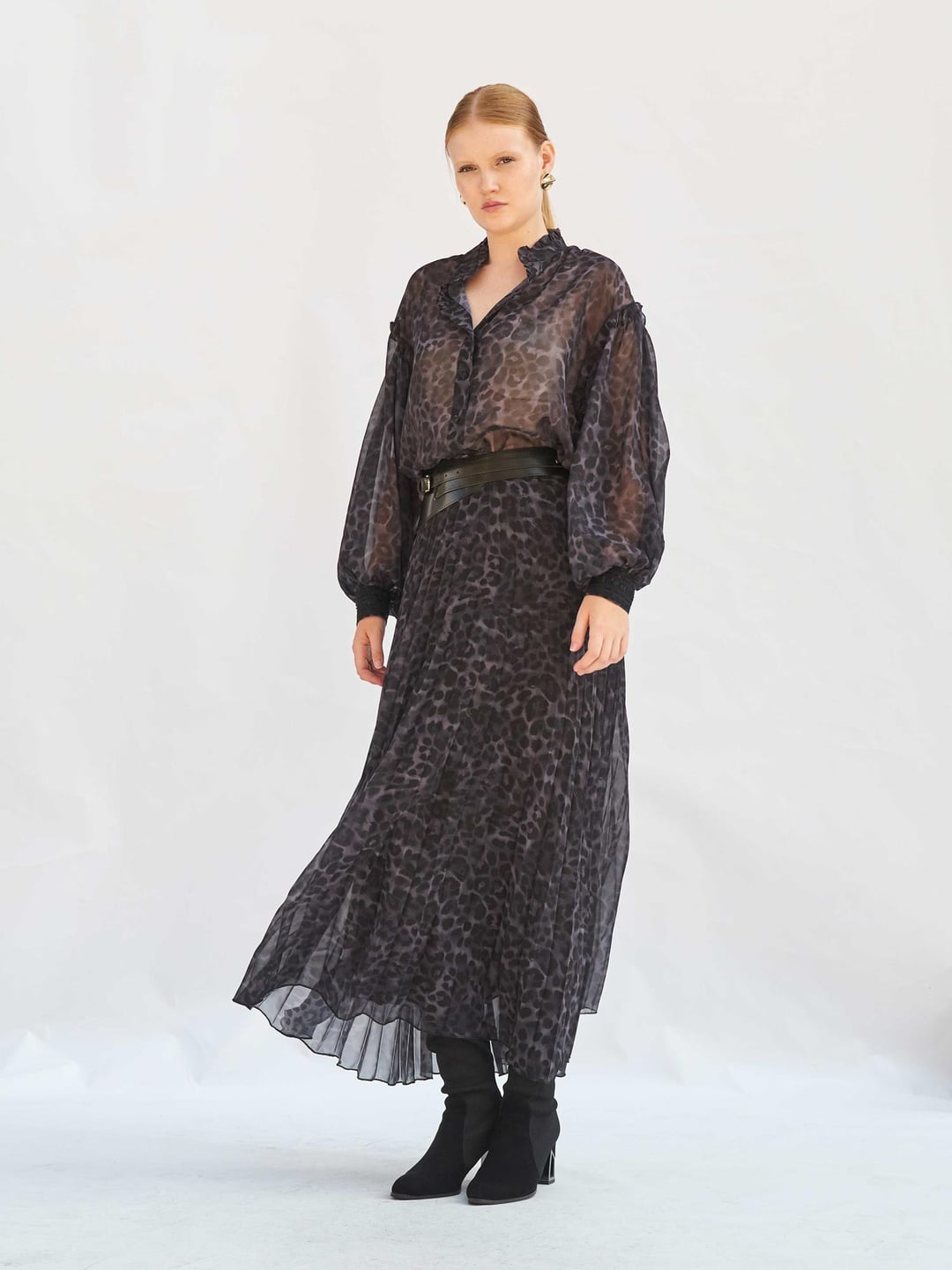 Leopard Print Pleated Skirt and Blouse Set - Lefon - by Peralane - photo 9