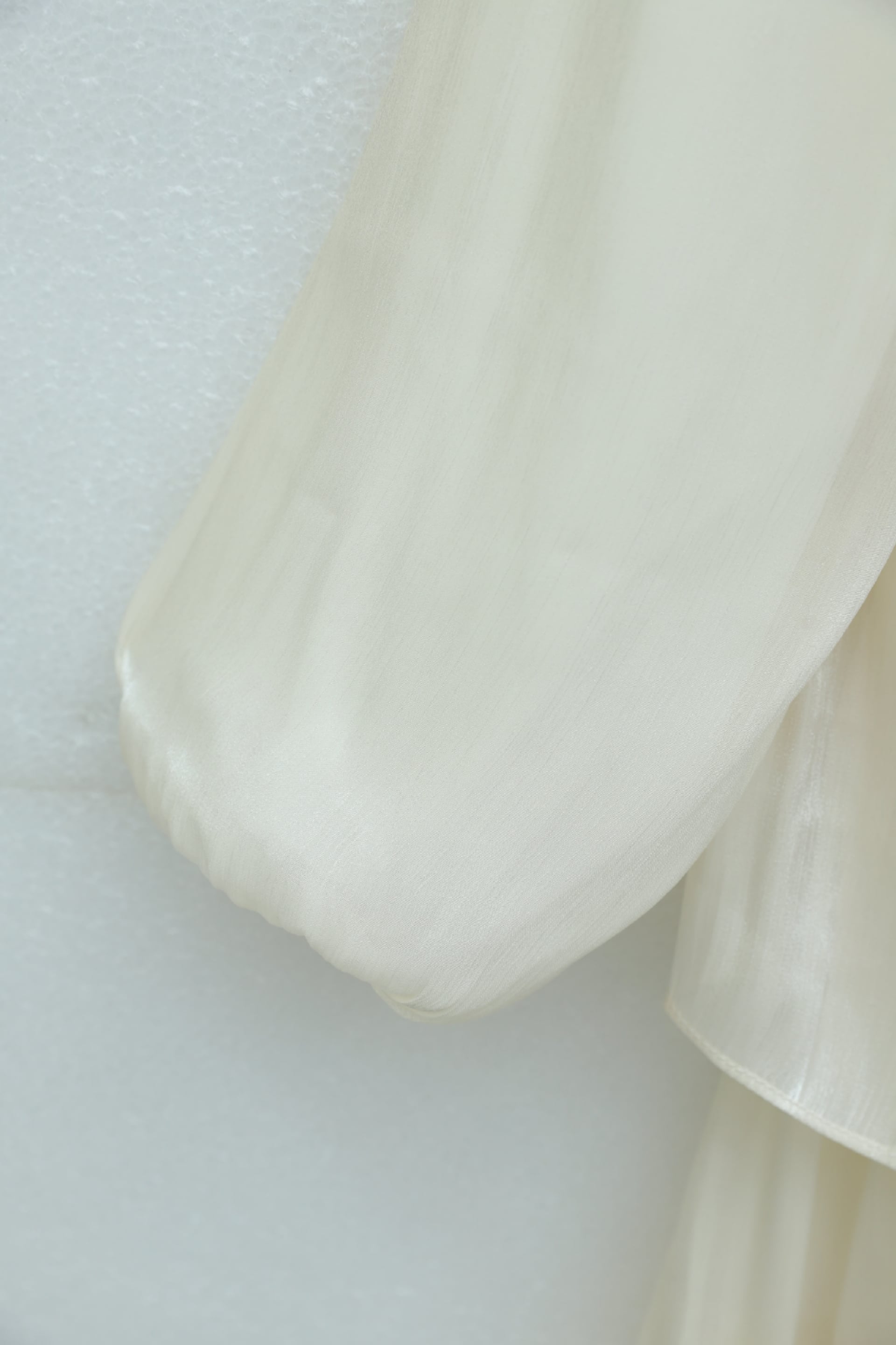 Beige Elasticated Cuff Tiered Ruffled Shimmer Chiffon Dress with Self-Tie Belt - Podyumplus - by Peralane - photo 7