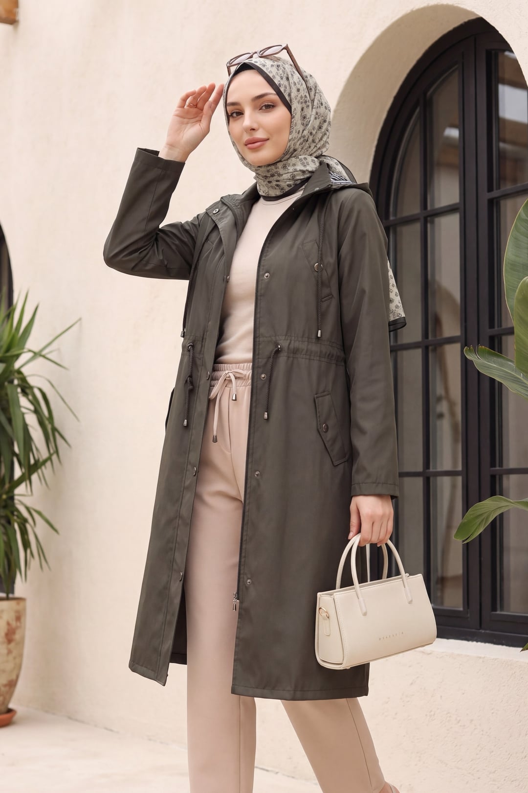 Striped Lined Trench Coat - Khaki - Podyumplus - by Peralane