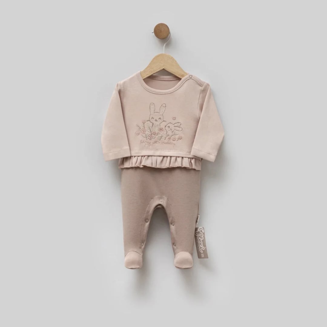 Baby Footed Romper with Bunny Embroidery - Light Beige - Flexi Baby - by Peralane