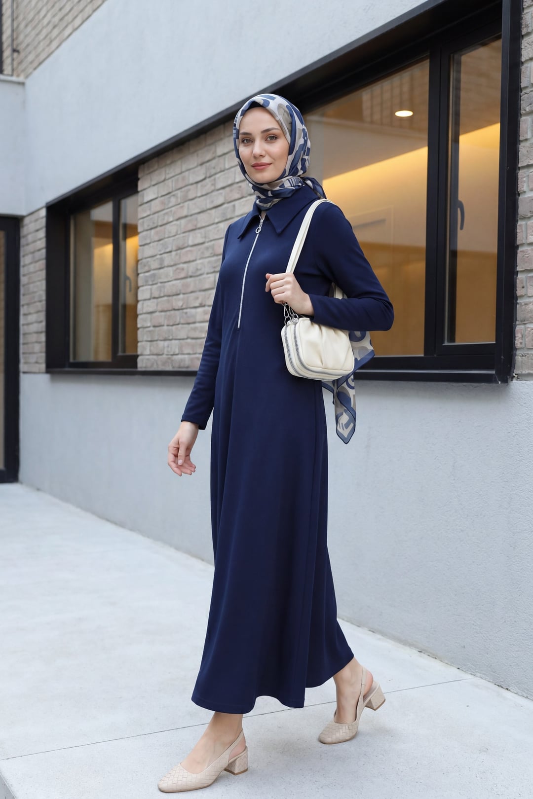 Half Zip Collared Long Oysho Dress - Navy Blue - Podyumplus - by Peralane - photo 3
