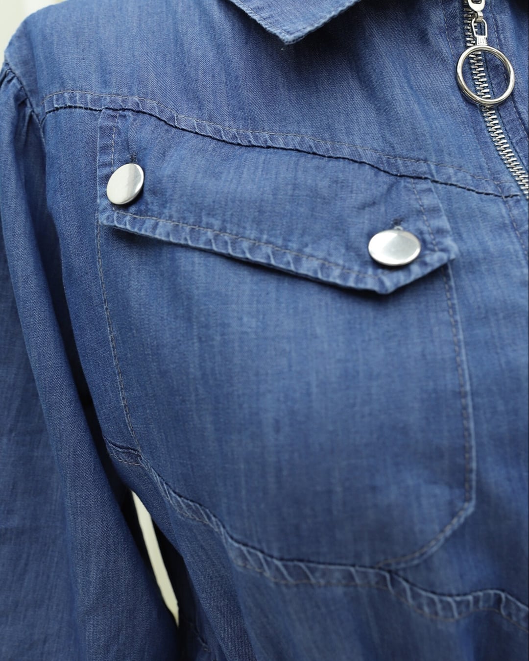 Tunnel Drawstring Half-Zip Pocket Denim Dress - Indigo - Podyumplus - by Peralane - photo 7