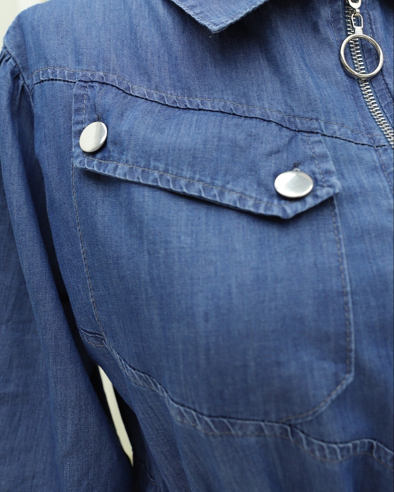 Tunnel Drawstring Half-Zip Pocket Denim Dress - Indigo - Podyumplus - by Peralane - photo 7