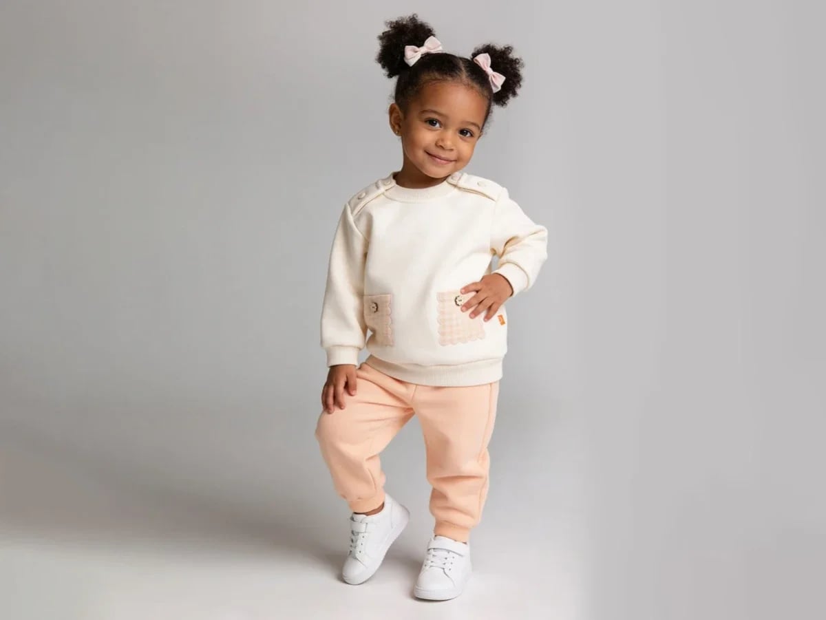 Pocket Detail Brushed 3-Thread Baby Girl Set - Beyaz Bebek - by Peralane
