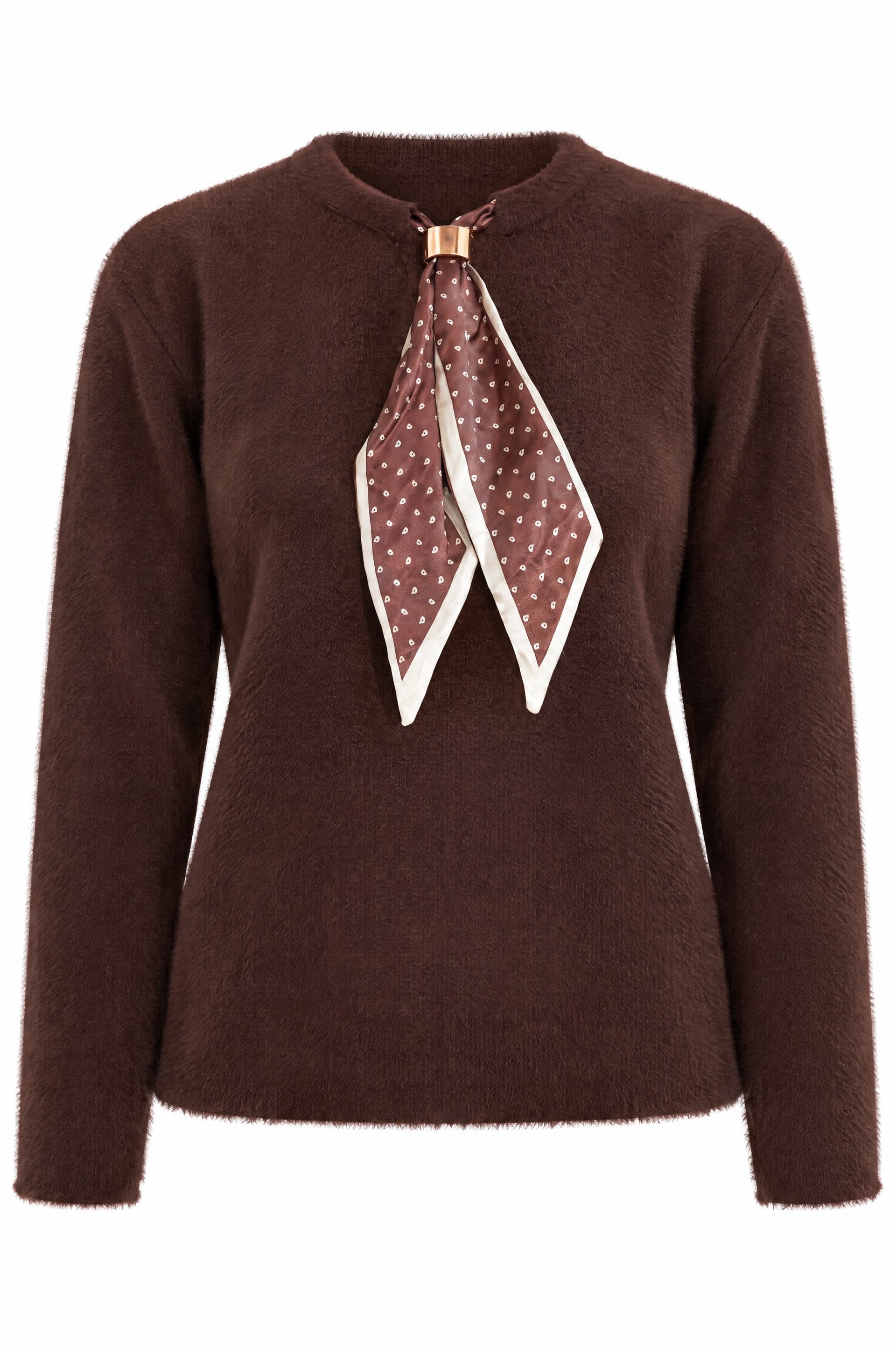 Women's Oversized Sweater with Scarf Detail - Brown - Bigdart - by Peralane - photo 4
