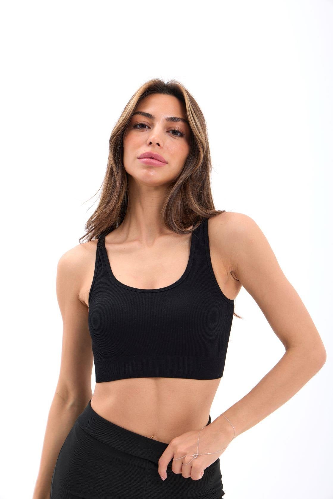 Black Ribbed Crop Top with Scoop Neckline - Fame - by Peralane - photo 5