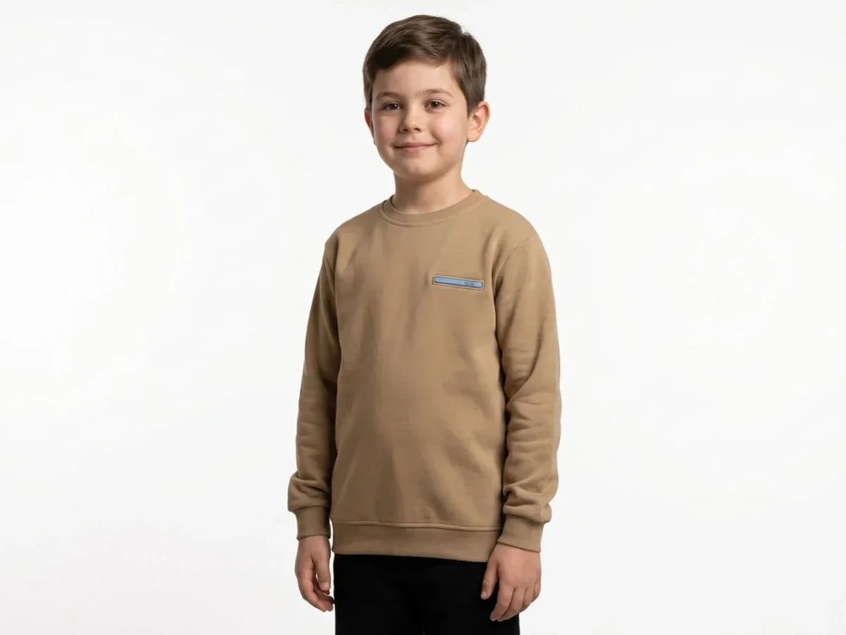 Boys' Tan Crewneck Sweatshirt with Chest Patch - Tanem Kids - by Peralane