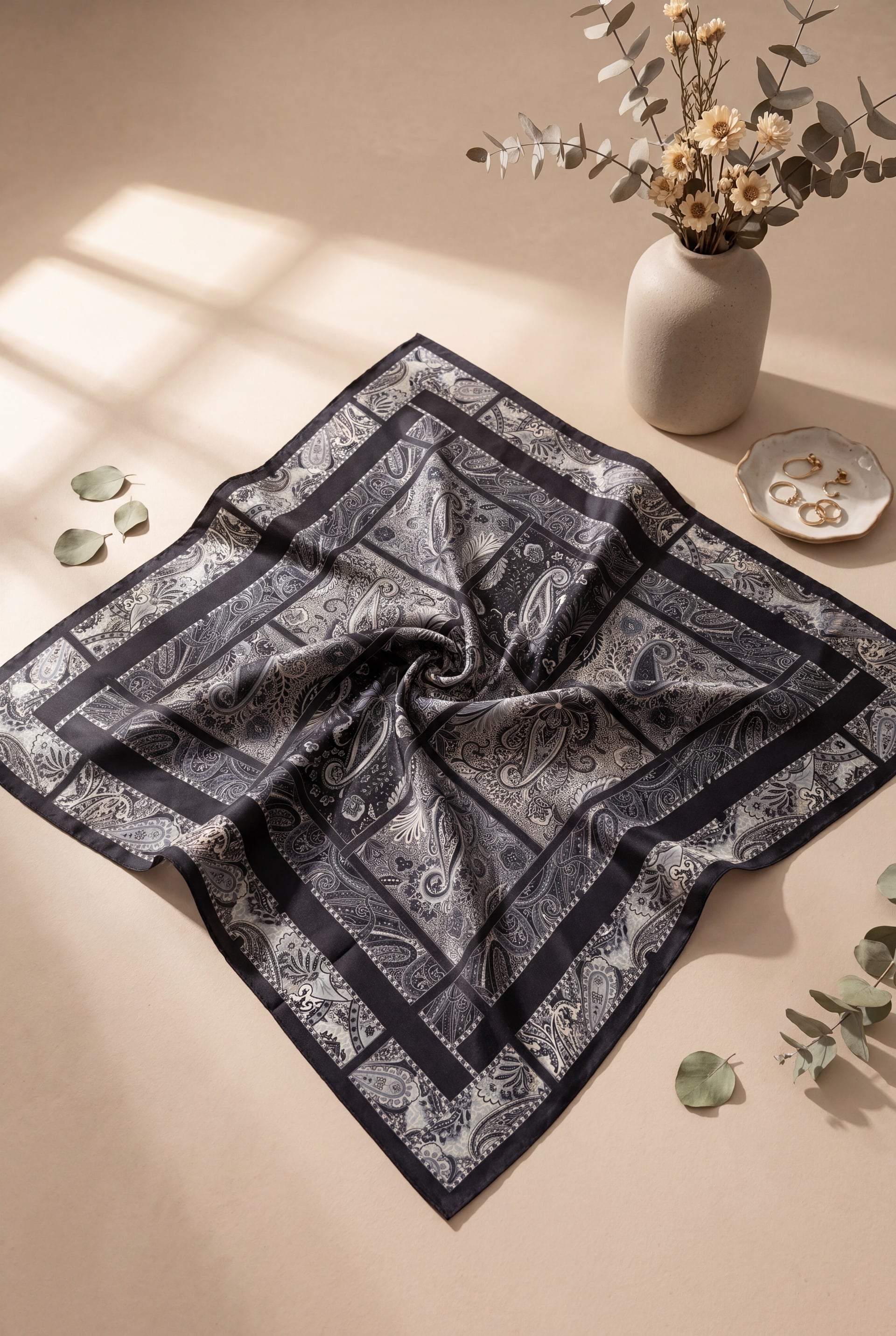 Geometric Frame Paisley Scarf - Grey - Podyumplus - by Peralane