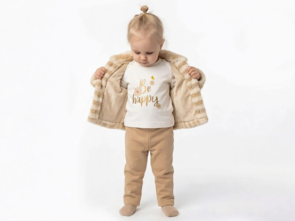 Striped Faux Fur Cardigan Baby Girl Three-Piece Set - Elci Baby - by Peralane