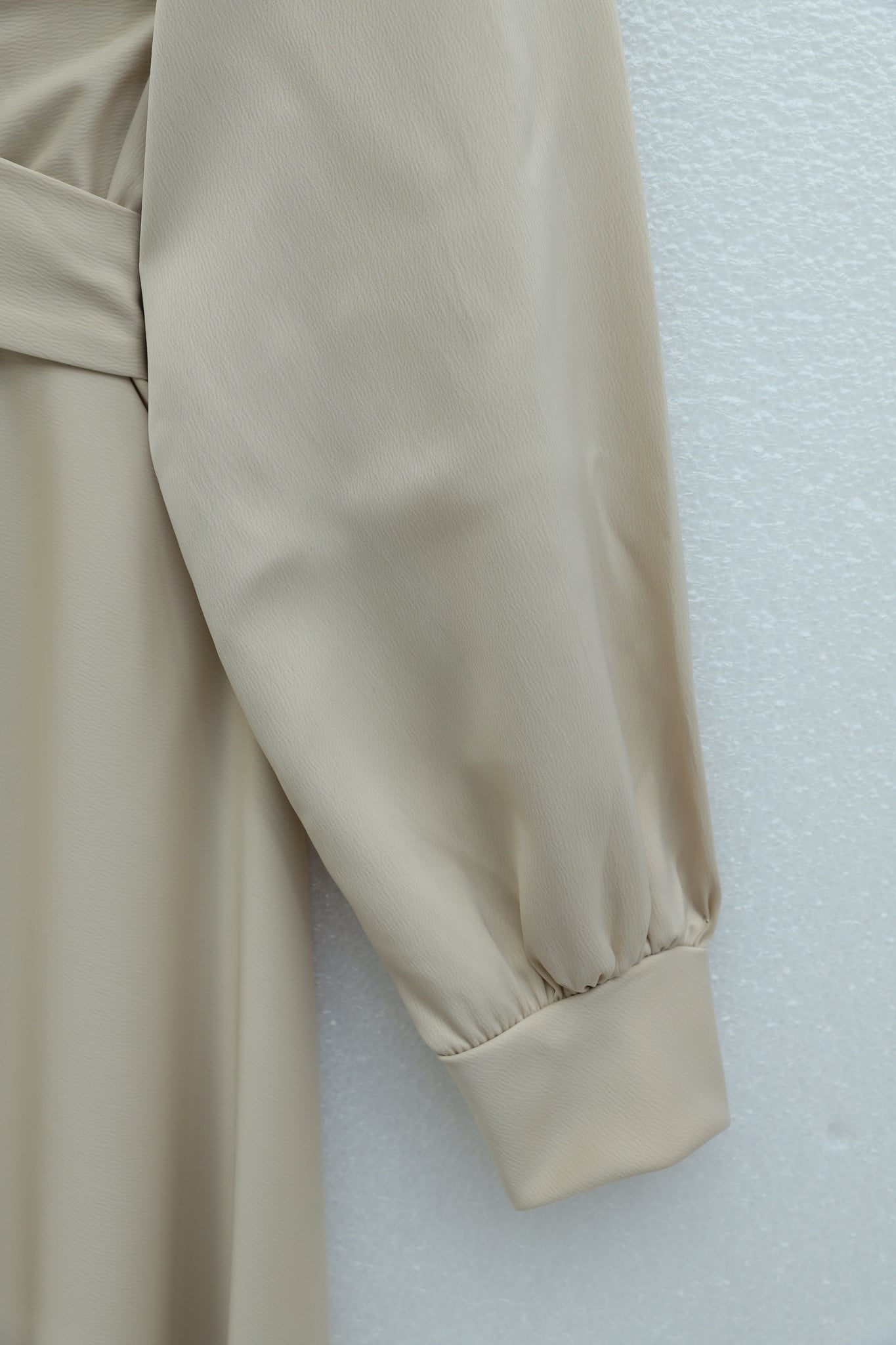 Beige Cross-Wrap Waist Round Neck Satin Dress - Podyumplus - by Peralane - photo 5