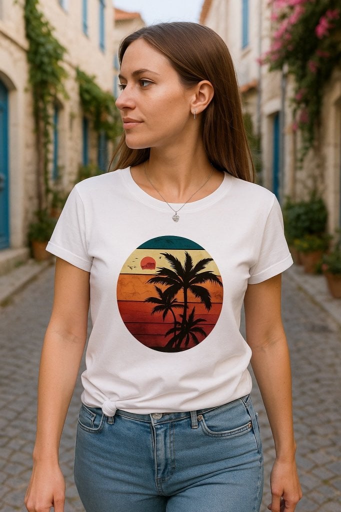 Women's Short-Sleeve Palm Print Viscose T-Shirt - Janes - by Peralane - photo 3