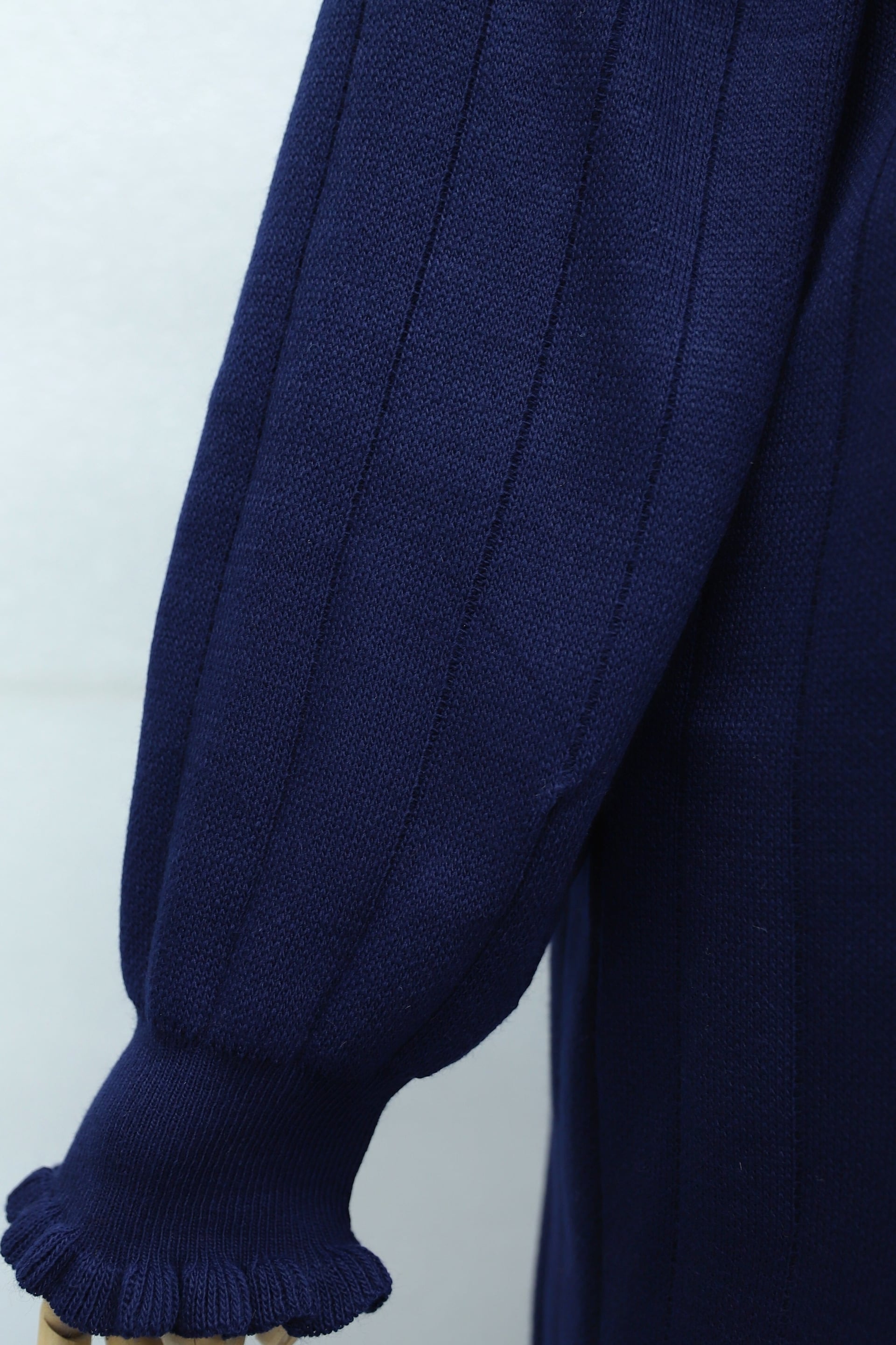 Navy Blue Ruffled Collar and Hem Button Detail Knit Dress - Podyumplus - by Peralane - photo 7
