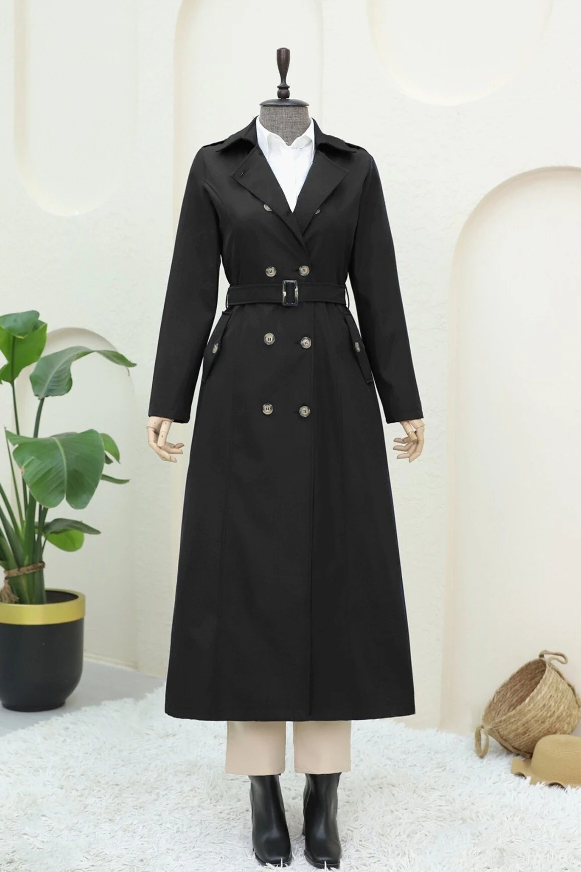 Double-Breasted Belted Trench Coat - Black - Podyumplus - by Peralane - photo 11
