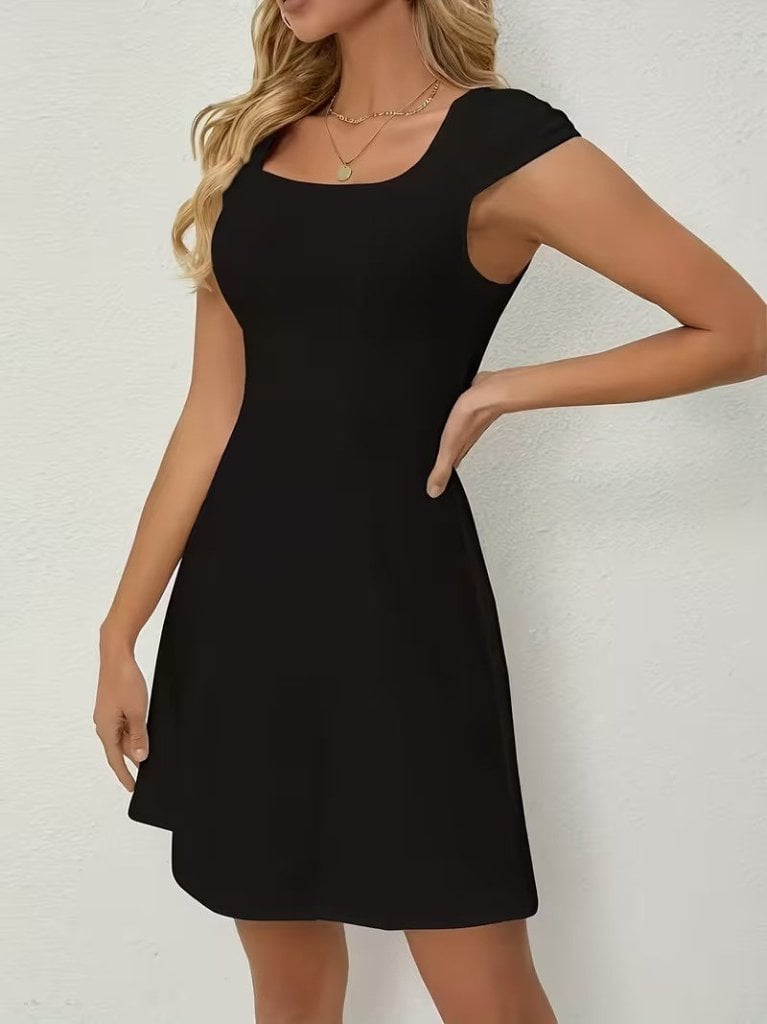 Women's Short-Sleeved Square Neck Short Crepe Dress - Janes - by Peralane - photo 2