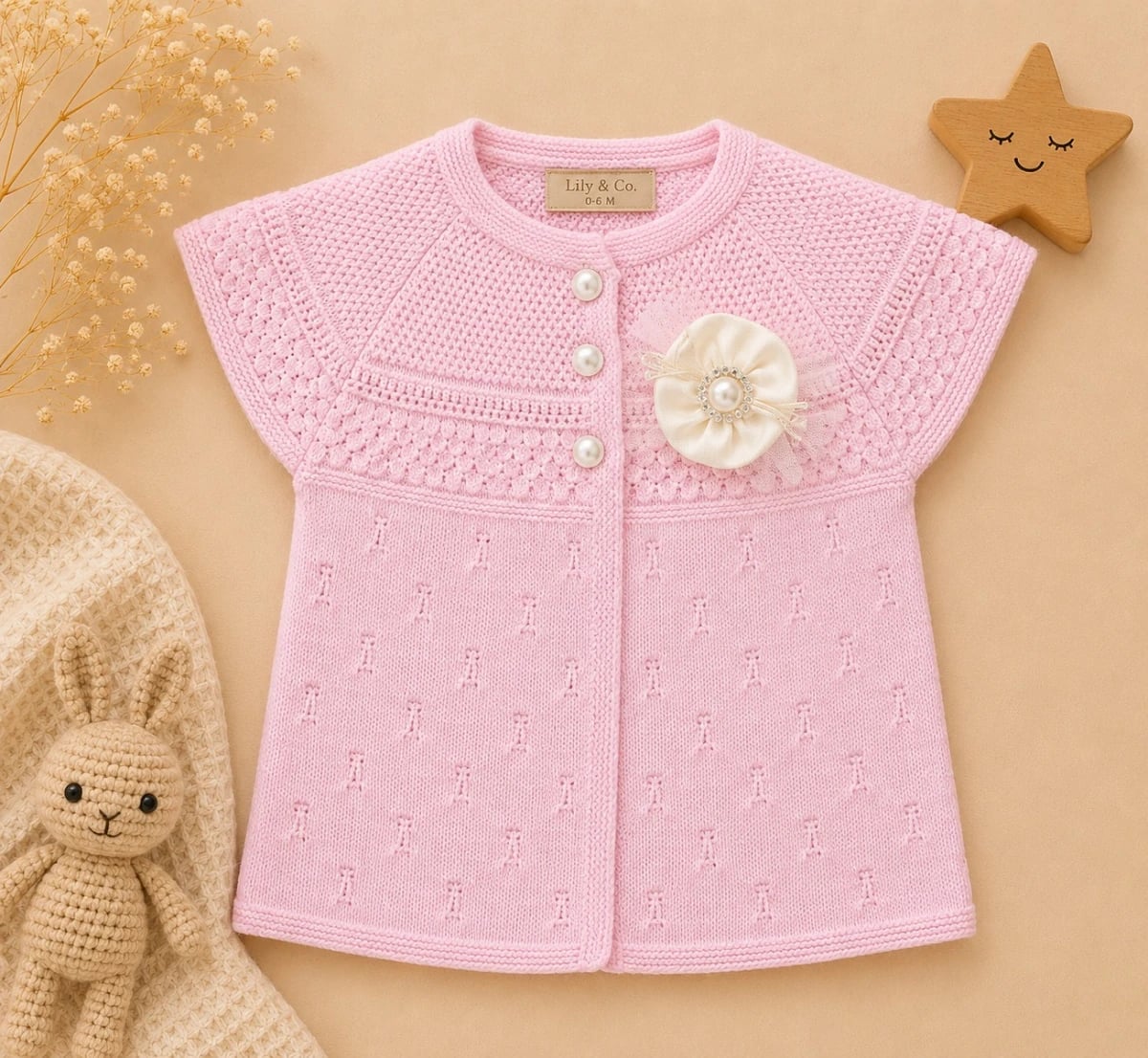 Knitted Baby Cardigan - Pink - Has Bereket - by Peralane