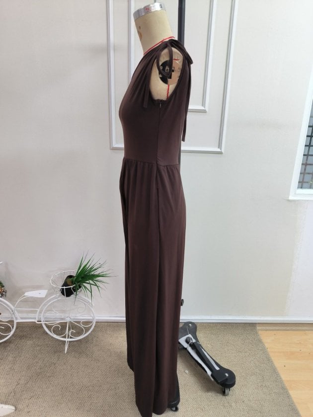 Women's One-Shoulder Wide-Leg Long Jumpsuit with Tie Detail - Janes - by Peralane - photo 6
