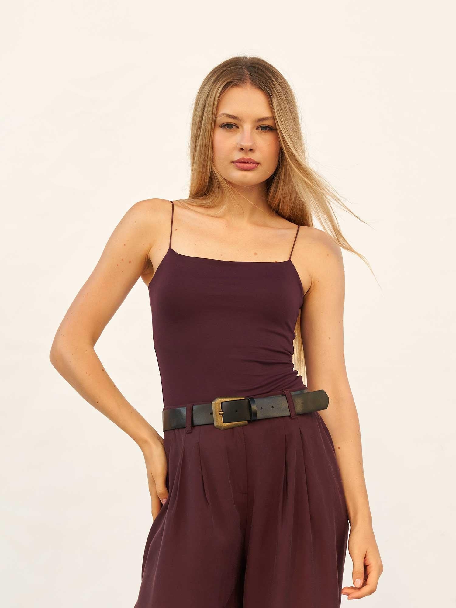 Women's Slim Strap Tank Top in Plum - Lefon - by Peralane