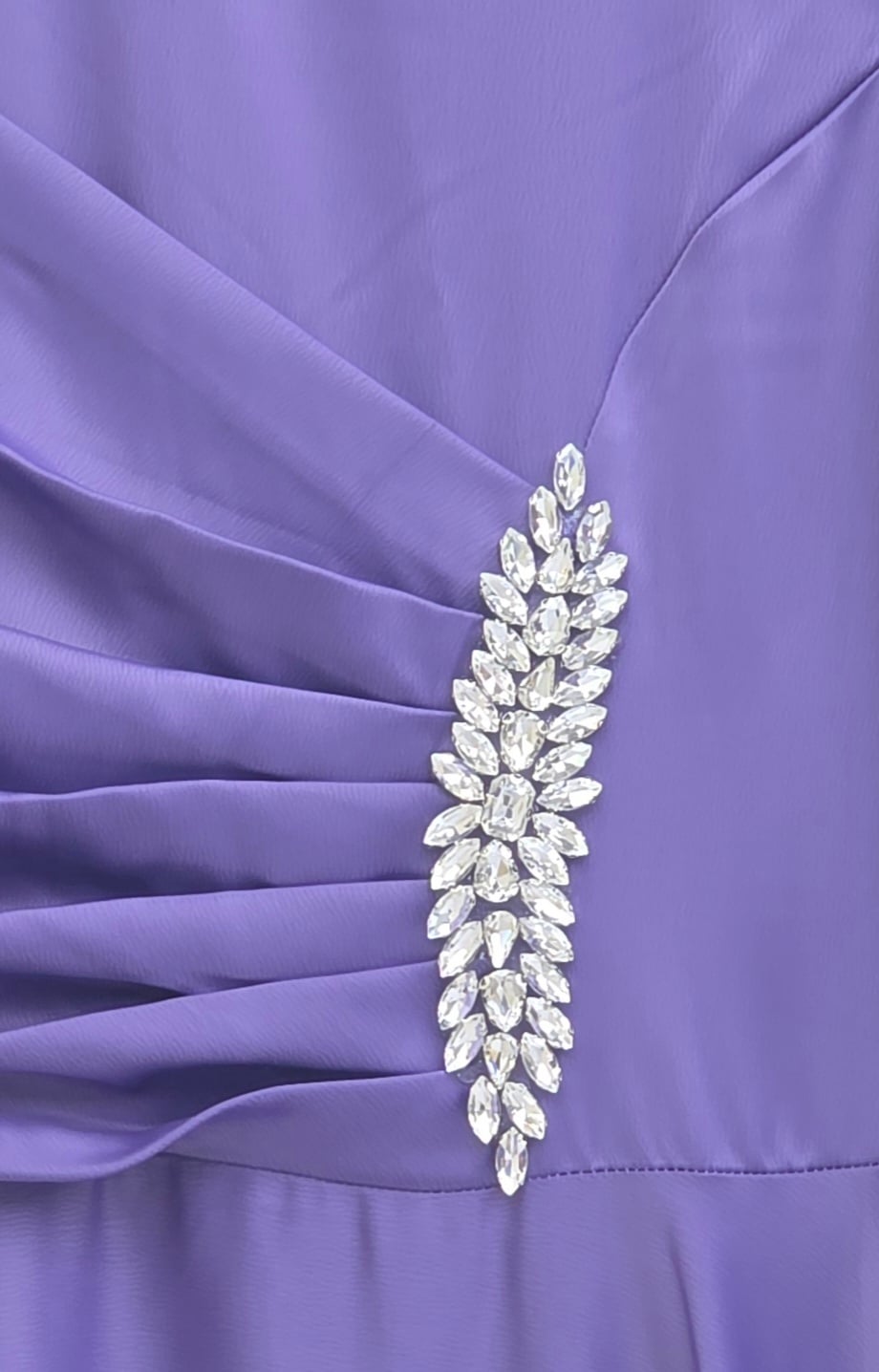 Ruched Satin Evening Dress with Stone Detail - Lilac - Podyumplus - by Peralane - photo 4