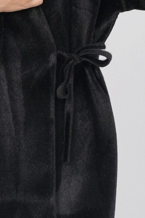 Side-Tie Faux Fur Jacket - Black - Podyumplus - by Peralane - photo 7