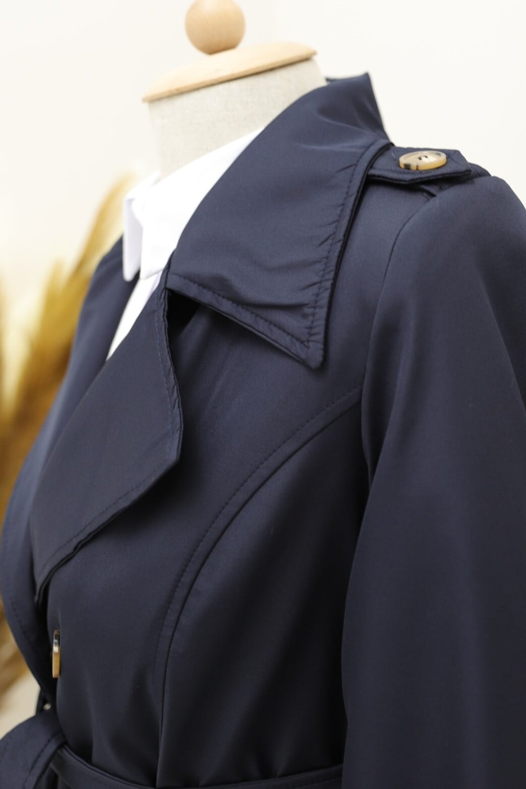 Women's Lined Belted Trench Coat - Navy Blue - Podyumplus - by Peralane - photo 6