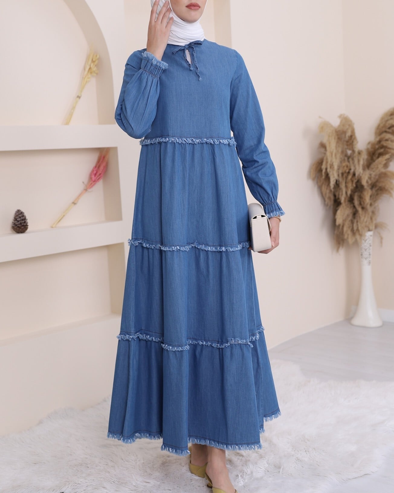 Three-Tier Washed Denim Dress - Blue - Podyumplus - by Peralane - photo 2