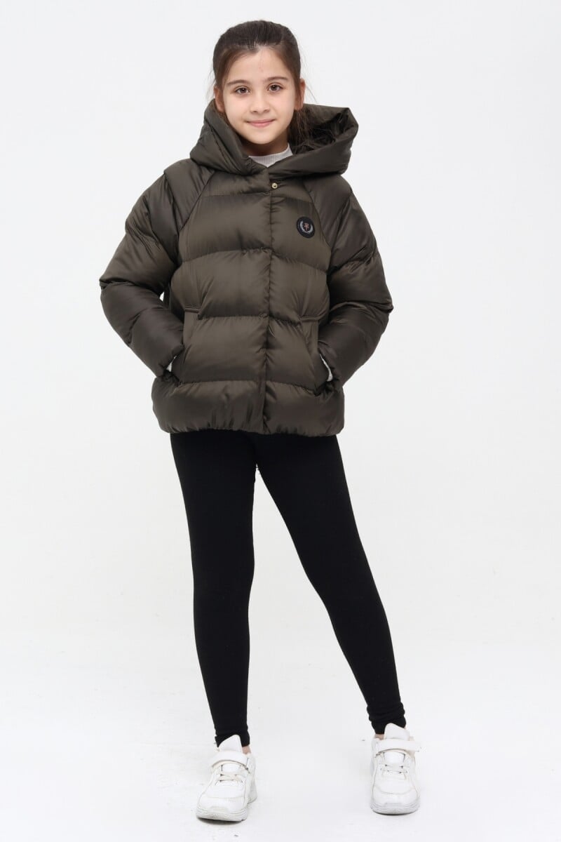 Girls' Quilted Puffer Jacket with Hood - Olive Green - Ages 6-14 - Benitto Kids - by Peralane
