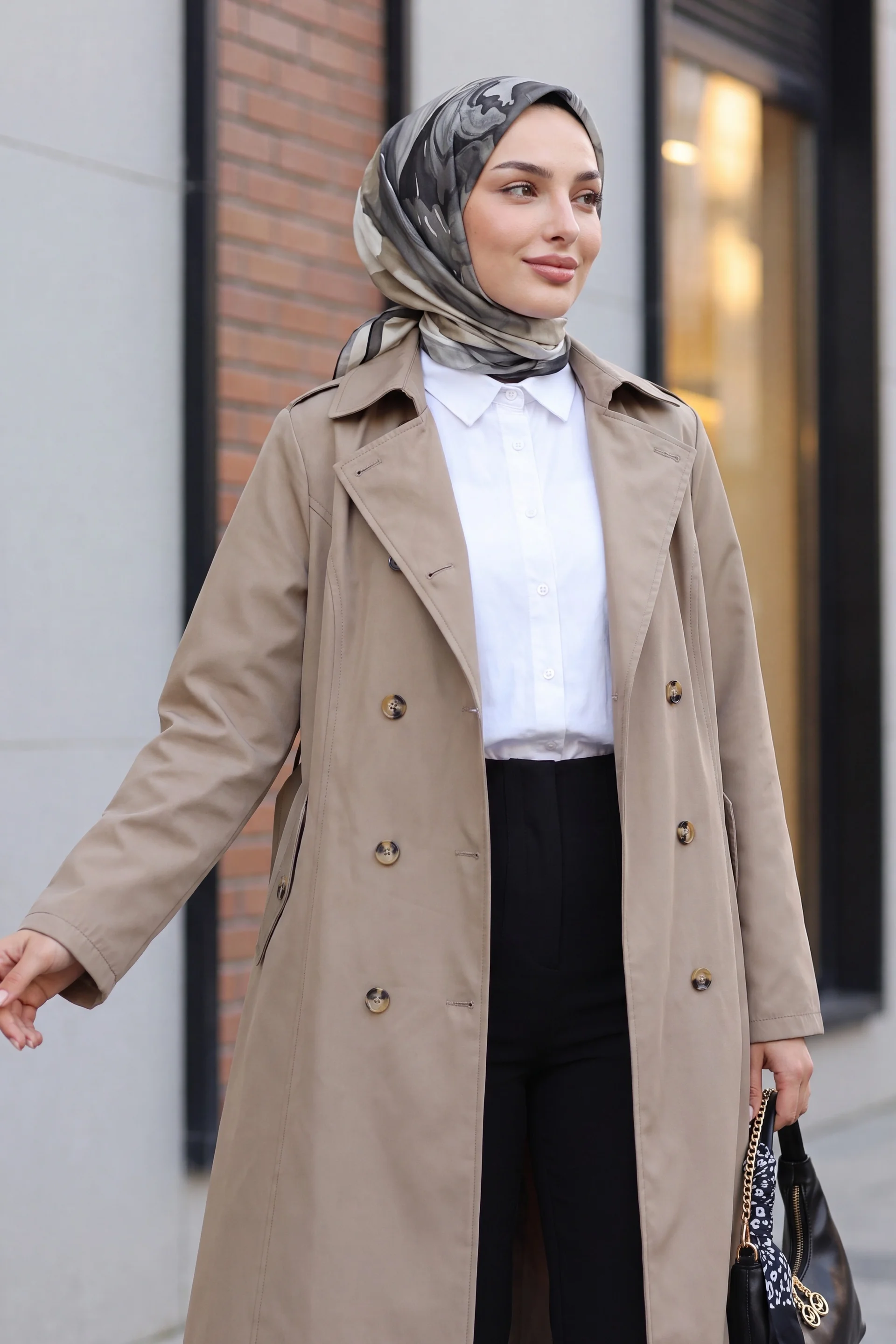 Double-Breasted Belted Trench Coat - Mink - Podyumplus - by Peralane - photo 4