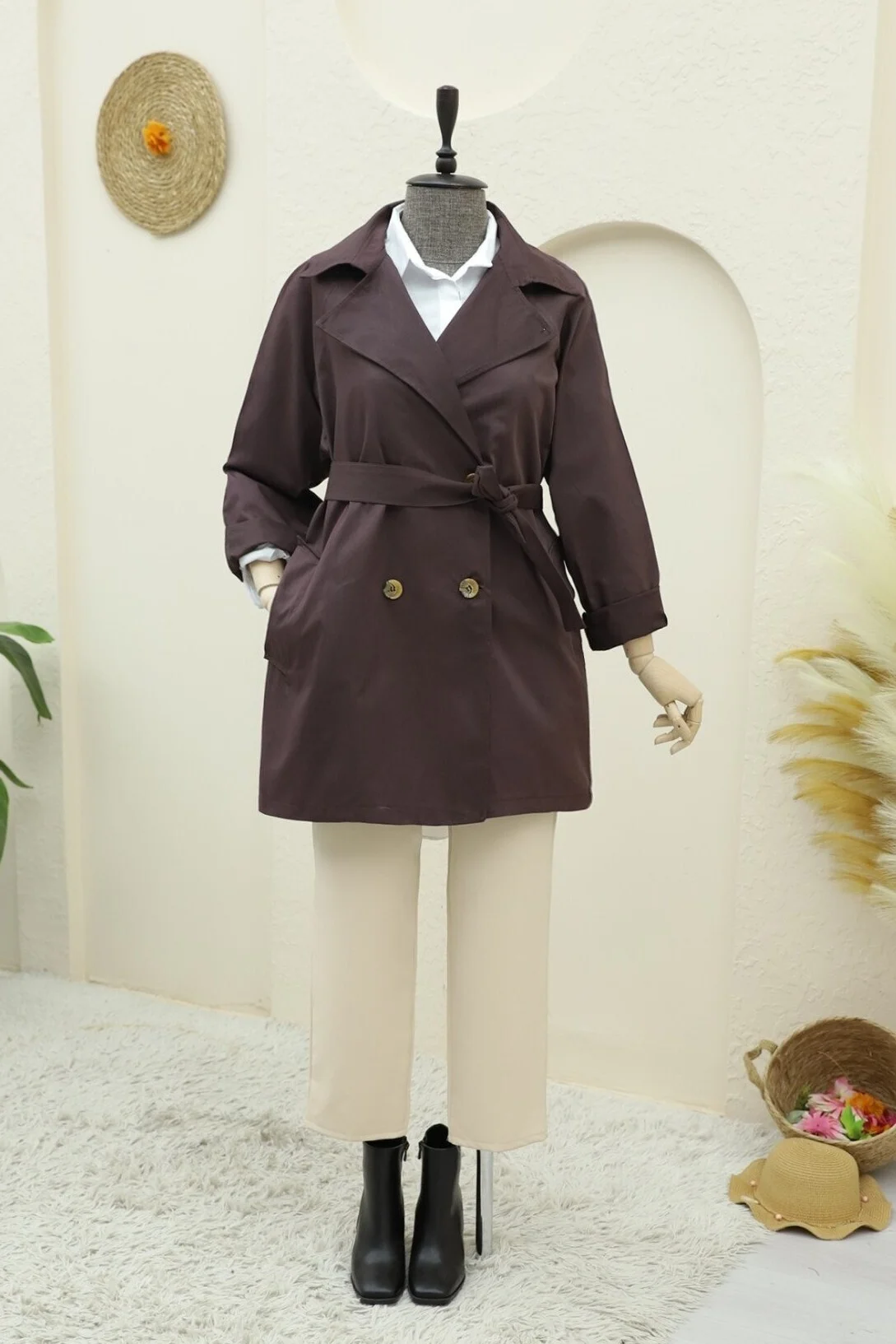 Bolero Detail Buttoned Mid-Length Trench Coat - Dark Brown - Podyumplus - by Peralane - photo 5