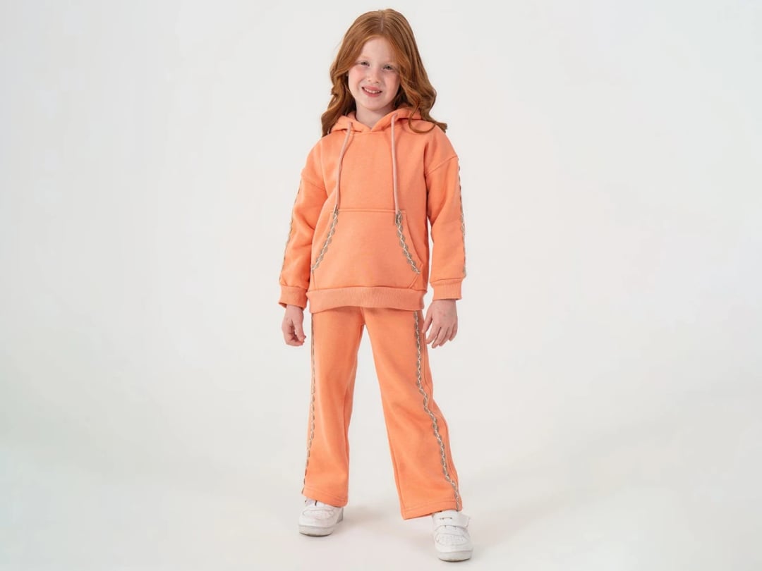 Lace Trim Kangaroo Pocket 3-Thread Brushed Girls' Tracksuit Set - Lumii - by Peralane