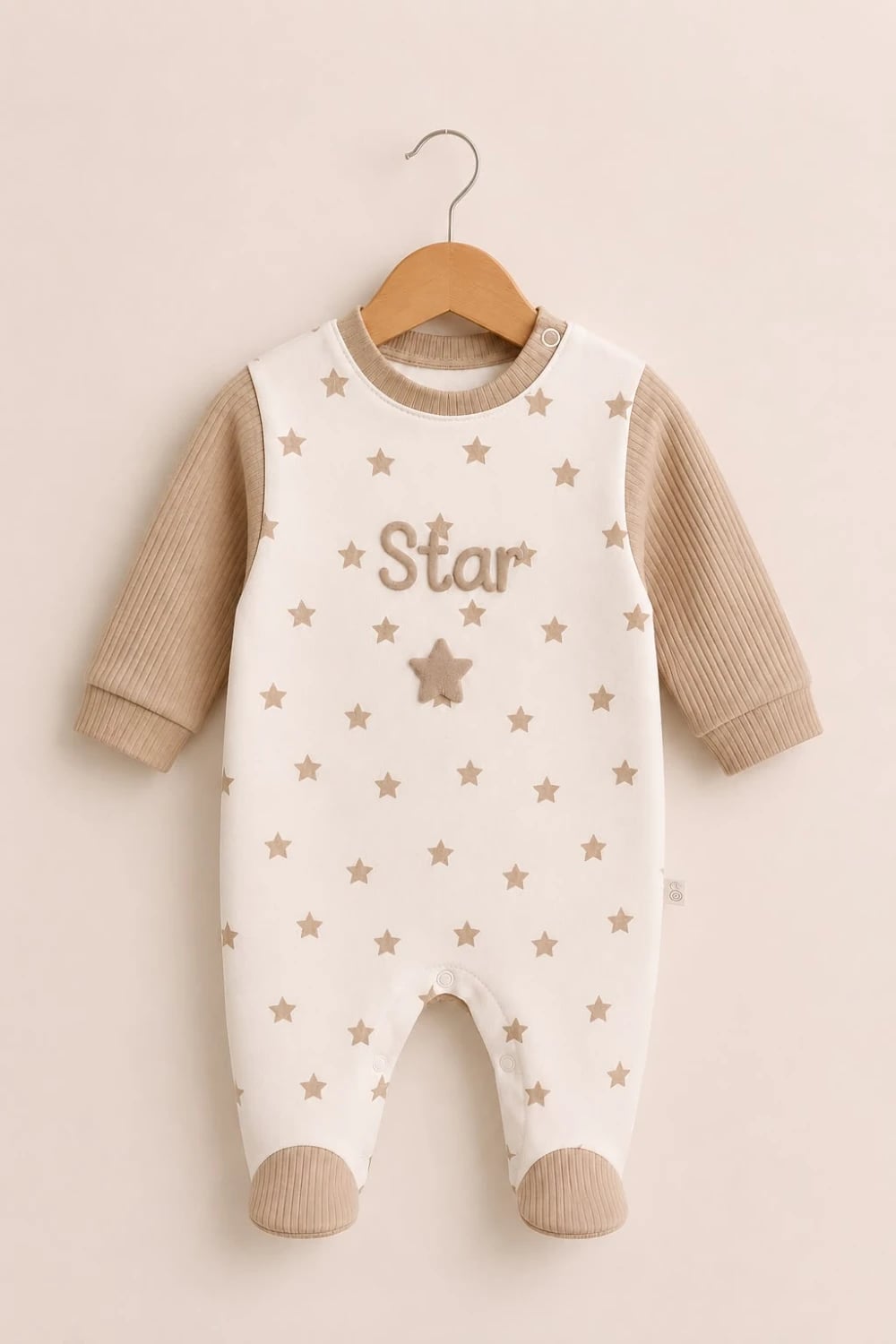 Baby Footed Romper - Beige Star Print (Pack of 3) - Safera - by Peralane