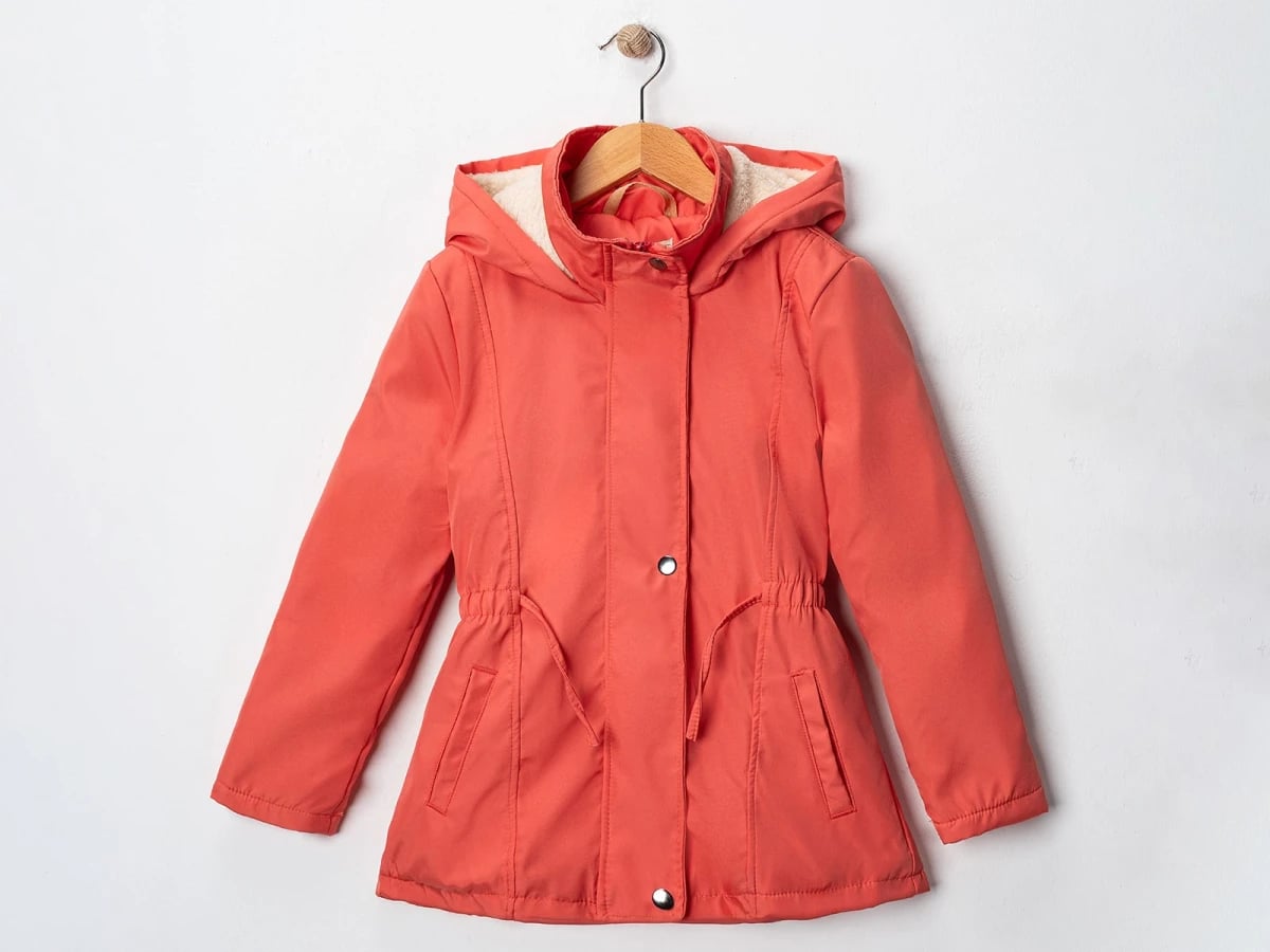 Girls' Hooded Jacket with Sherpa Lining - Coral - Carino - by Peralane