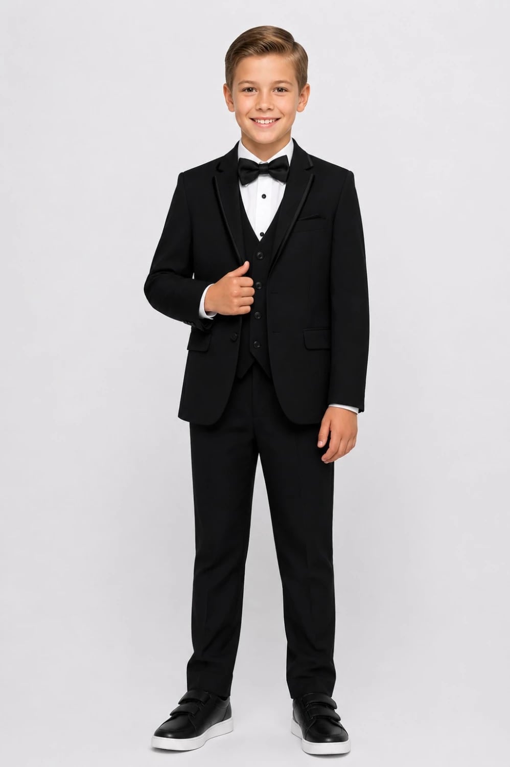 4-Piece Boys' Tuxedo Suit Set with Velvet Collar - Black - Terry - by Peralane