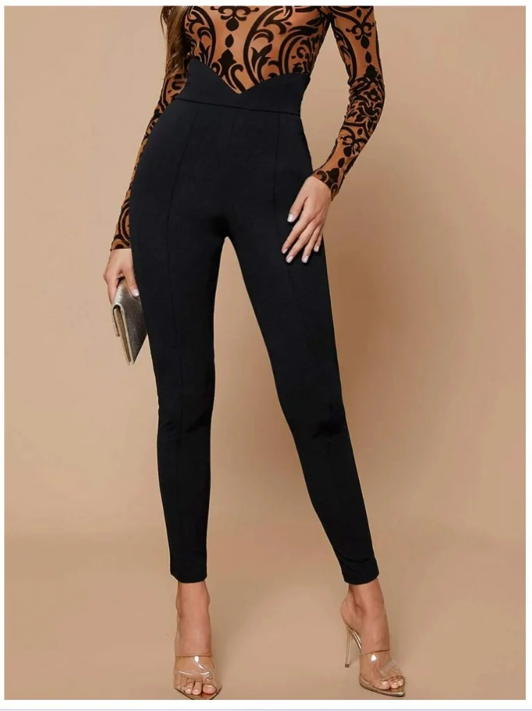 Women's Black High-Waisted Stretch Knit Trousers - Janes - by Peralane