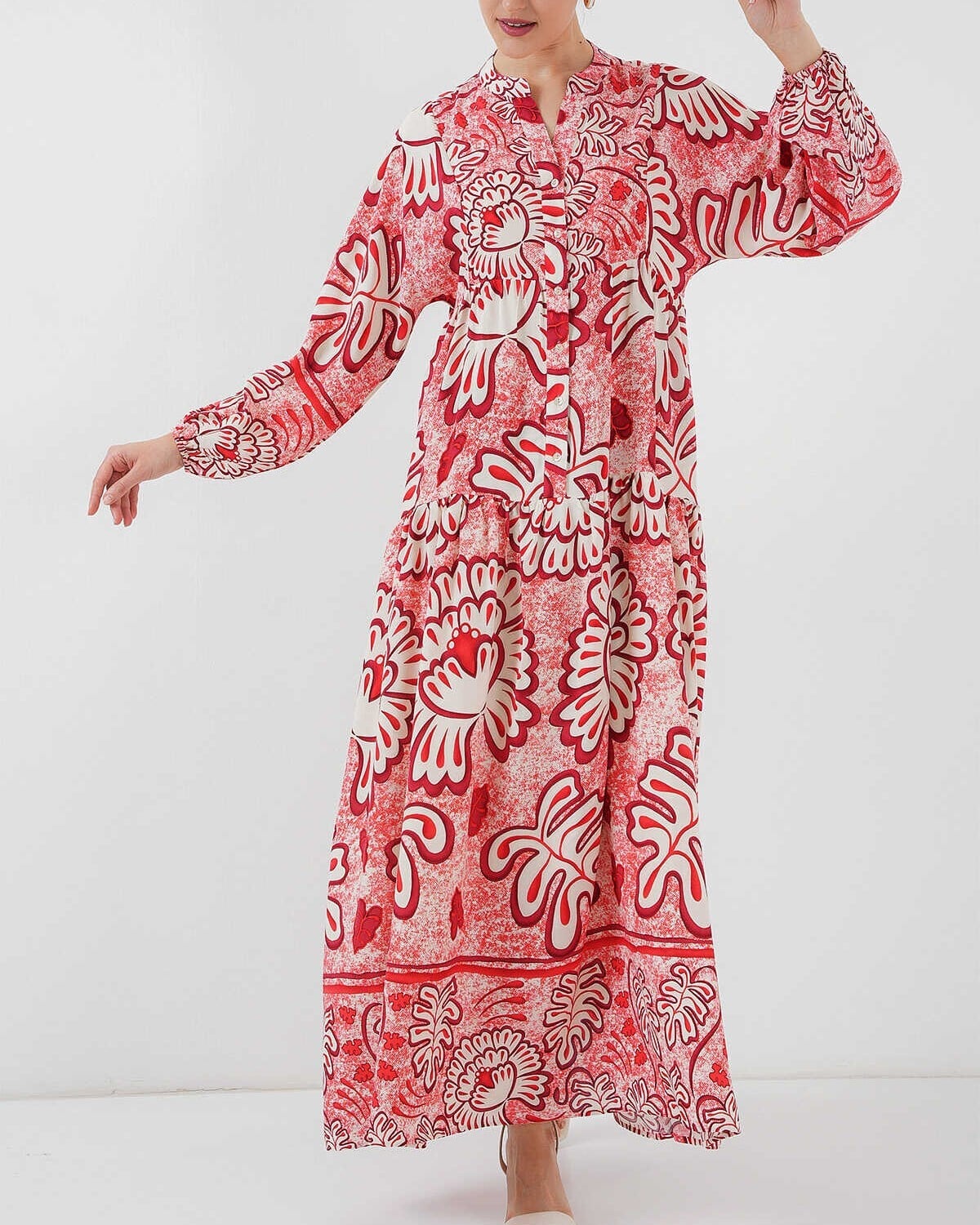 Red Authentic Pattern Modest Dress - 100% Viscose - Bigdart - by Peralane - photo 4